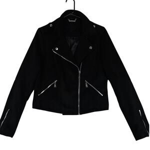 Joujou Vegan Suede Jacket Womens‎ Large Black Moto Zip Cropped Lined A-Line
